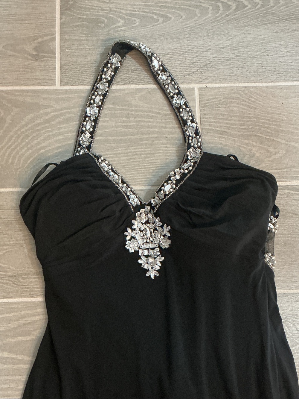 Faviana Black Halter Mini Dress with Crystal Embellishments Women’s Sz 8 #96551 - Picture 2 of 4